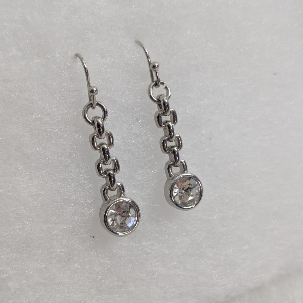 Lia Sophia Silver Chain Earrings with Clear Accents